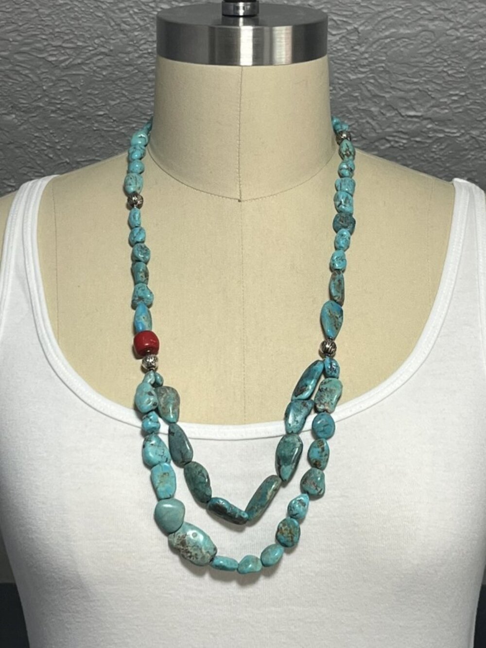 Genuine Raw Nugget Turquoise Two-Tier Statement Necklace Sterling Silver Custom